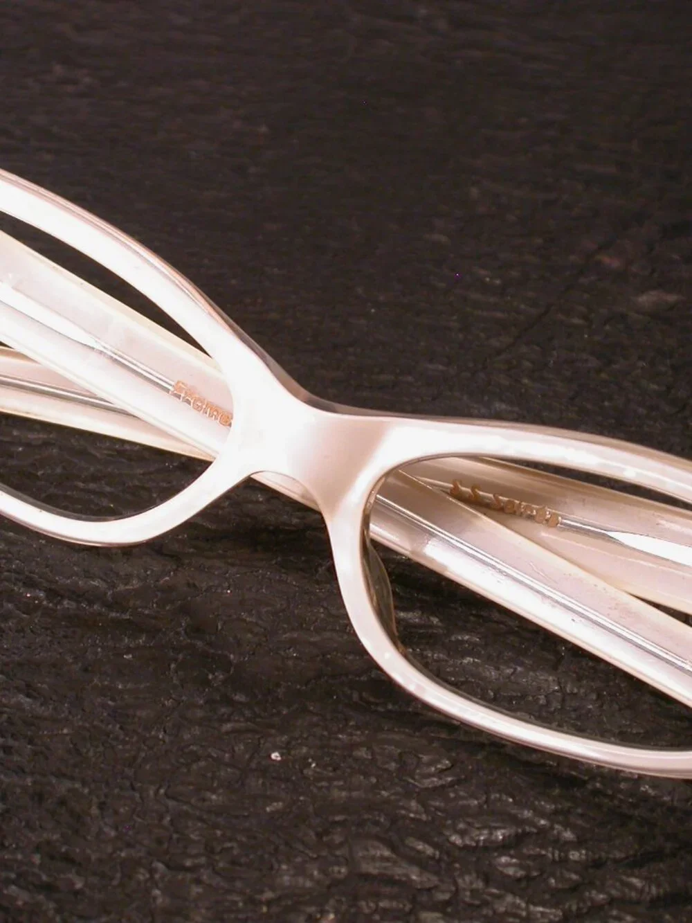 Vintage Soiree Fancy Pearl White Cat Eye Eyeglasses Frames Made In France